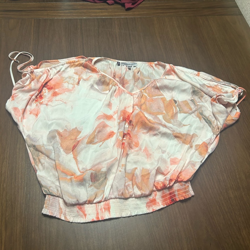 Jennifer Lopez Orange Pink Asymmetrical Sleeveless Blouse